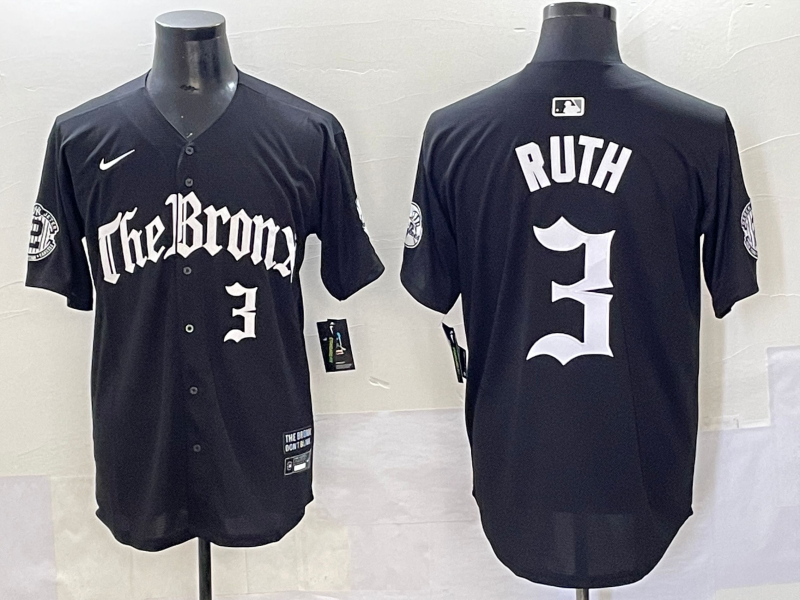 Men's New York Yankees Babe Ruth #3 Black Alternate Limited Jersey